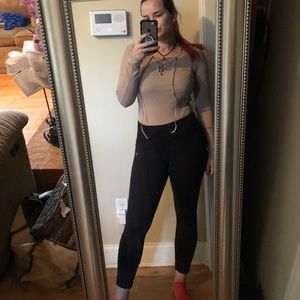 Rubbed long sleeve lace-up bodysuit